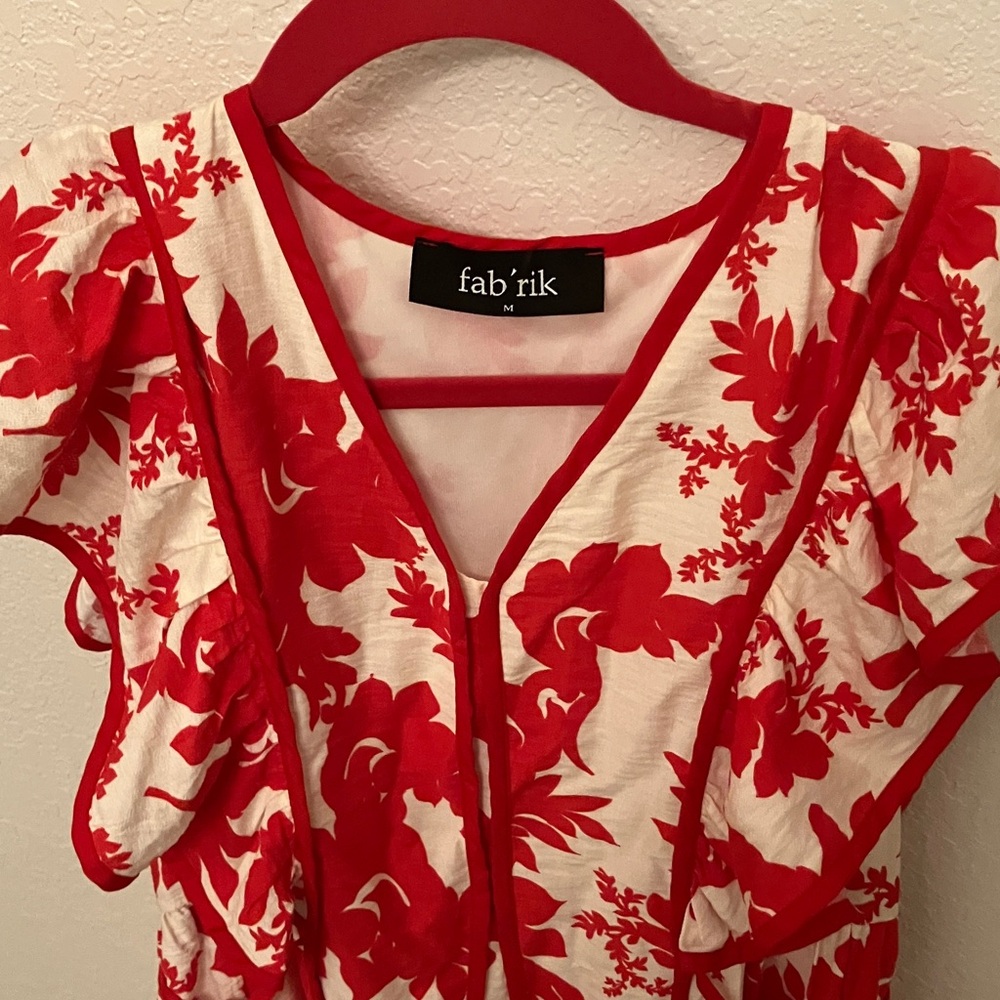 Jenna Floral Printed Midi Dress Red and White Women's Dress - Picture 5 of 6